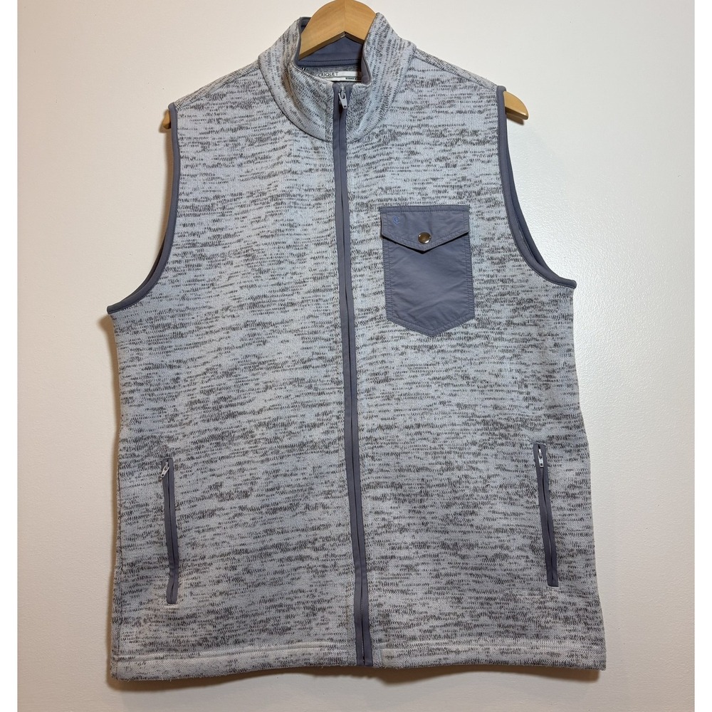 Criquet Fleece Utility Vest Men Large Gray Full Zip Golf Outdoor Snap Pocket